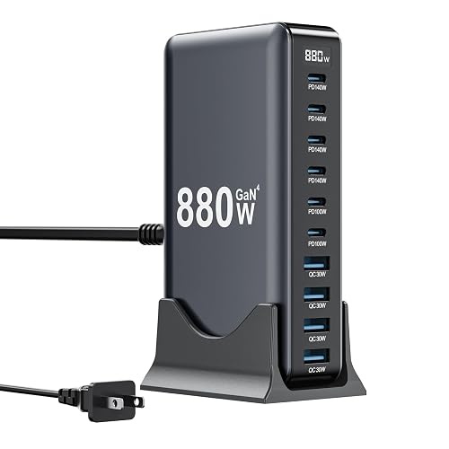 880W USB C Charger Block,10-Port USB C Charging Station GaN IV Travel Essentials Multiple Port Charging Station,140W Laptop Fast Charger Adapter