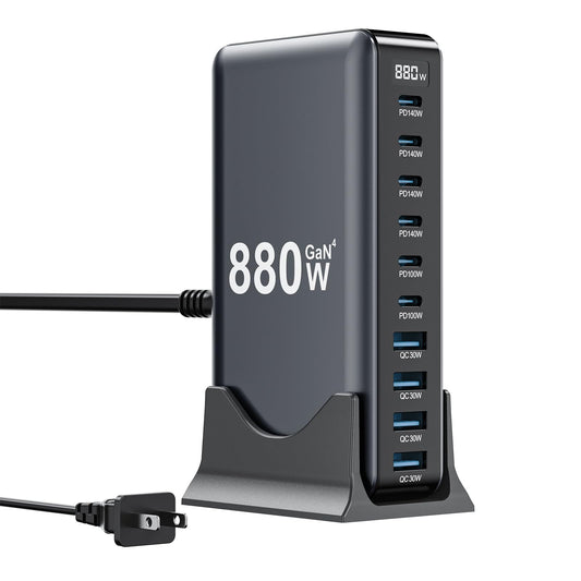 880W USB C Charger Block,10-Port USB C Charging Station GaN IV Travel Essentials Multiple Port Charging Station,140W Laptop Fast Charger Adapter