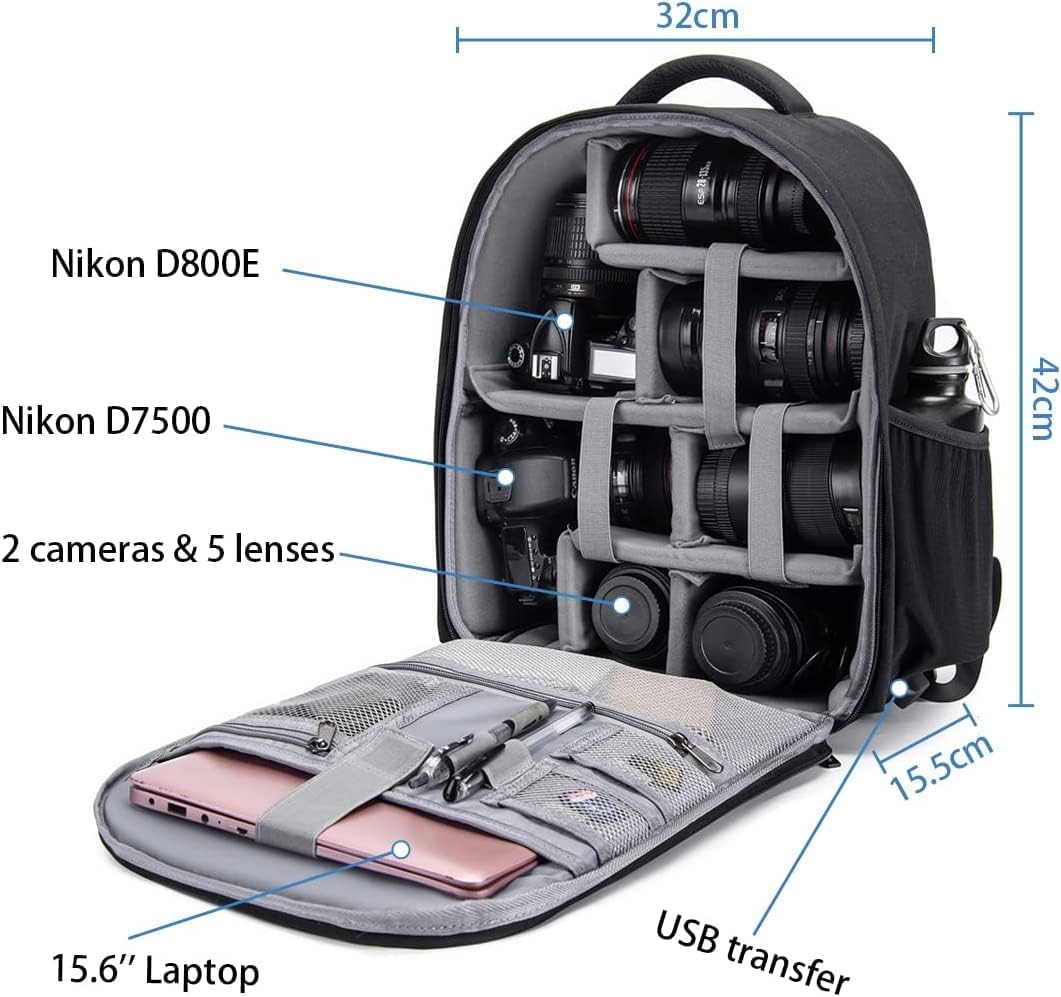 CADeN Camera Backpack Professional DSLR Bag with USB Charging Port Rain Cover, Photography Laptop Backpack for Women Men