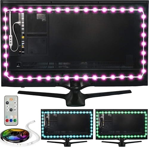 Power Practical LED Lights for TV in Living Room or Bedroom, Luminoodle Backlight, USB Powered Strips w/Remote for 15 Ambient Color Bias Lighting