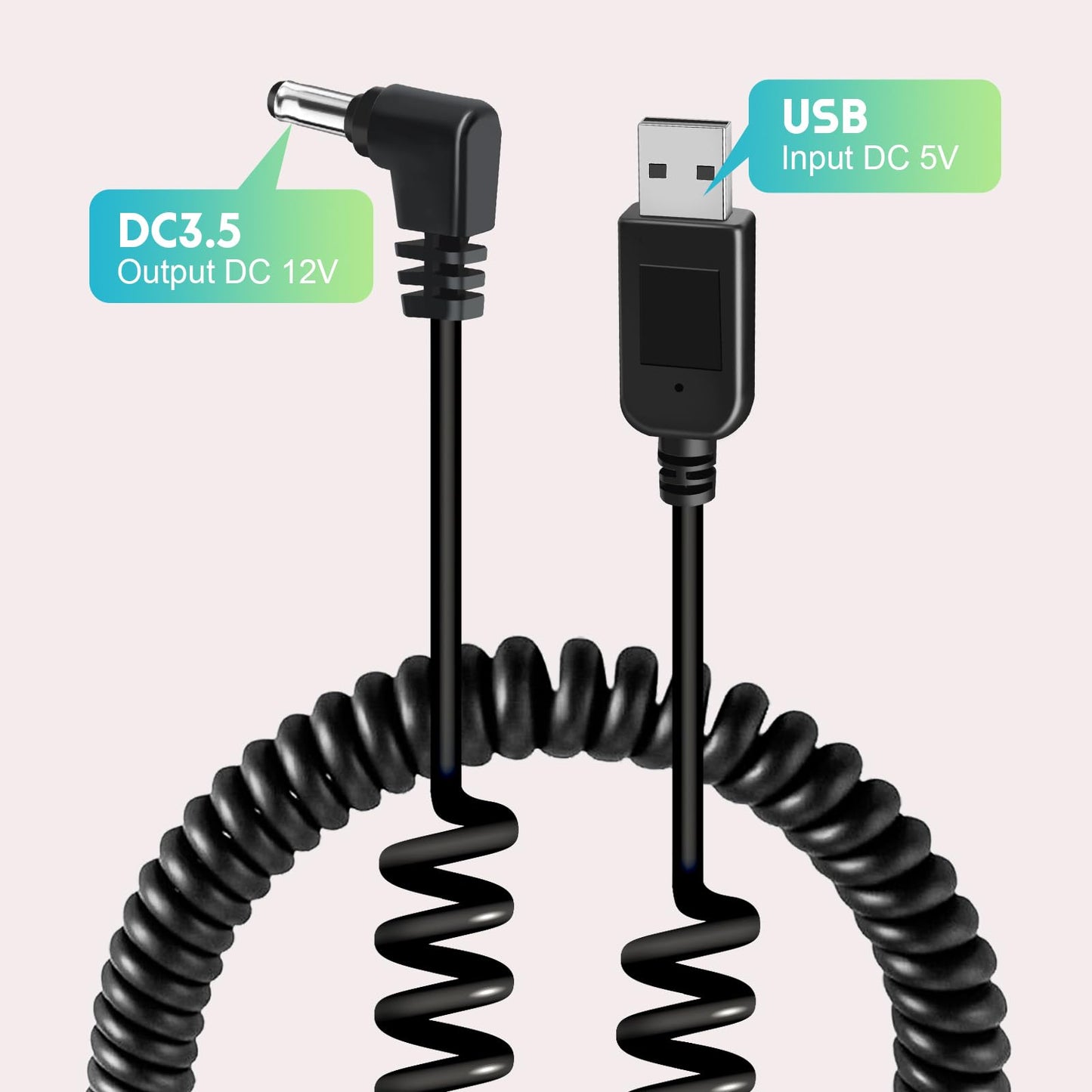 USB to DC3.5 car charger spring cable, Furrion FOS07TADS Vision S monitor USB to DC car charger cable - FOS48TA-BL FOS48TAPK BL, replacement part