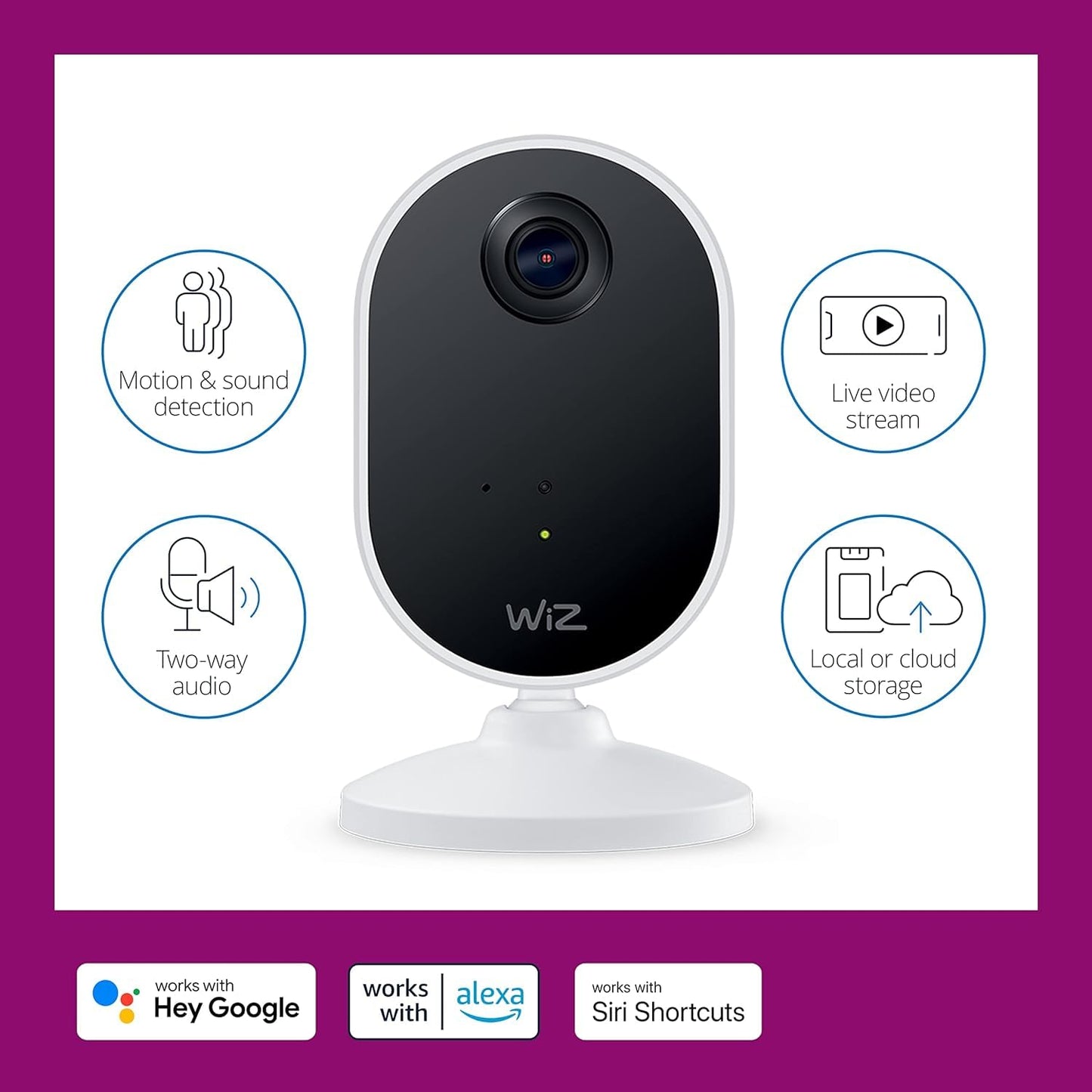 WiZ Indoor Security Camera - 1080p HD Video - Full-Duplex Audio - Activate with Motion - Control with App - Works with Alexa- Google Assistant