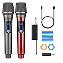 HUACAM Wireless Microphones, Dual Handheld Dynamic Wireless Mic for Karaoke, Wedding, DJ, Party, Speech, Church, Class, PA System, 200ft, Gray & Red