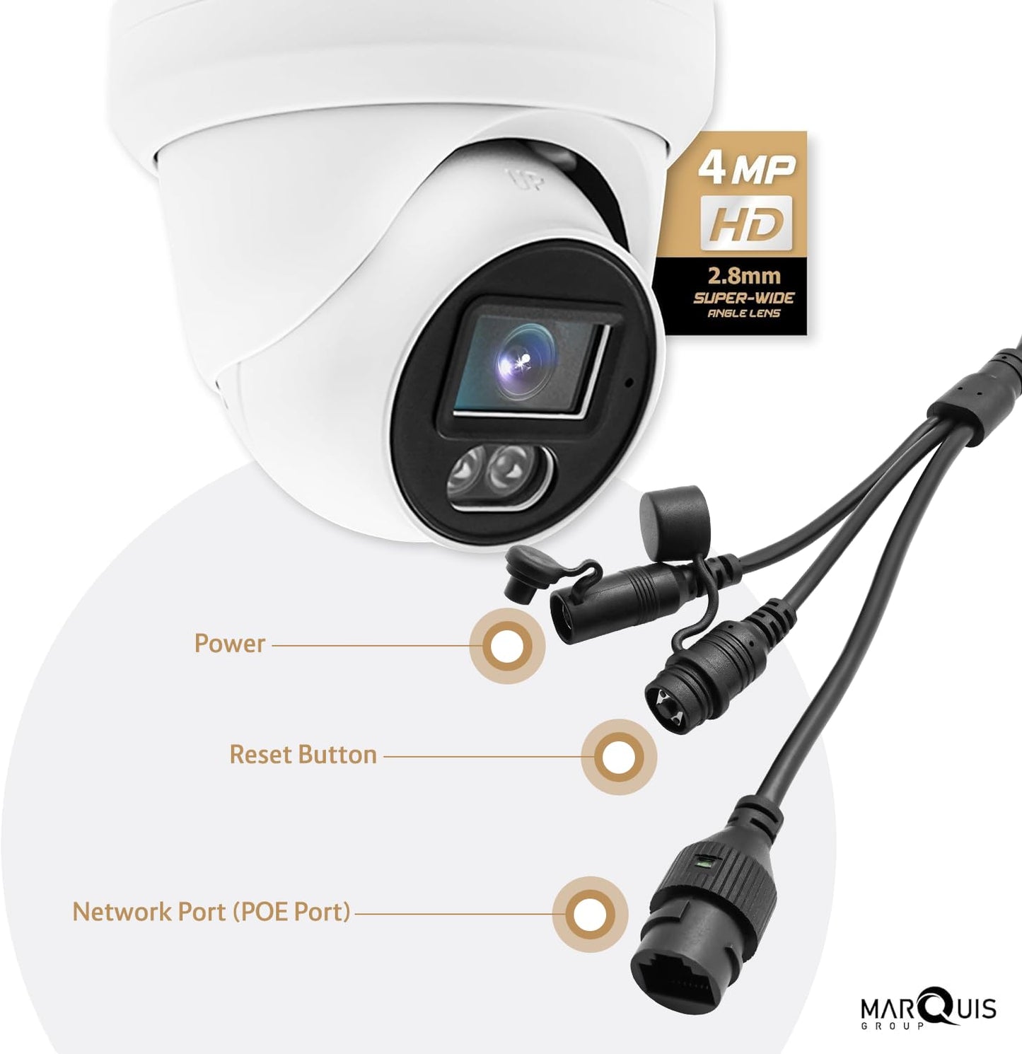 Marquis 4MP PoE IP Turret Dome Camera with Audio, IP Security Camera Outdoor Rated, Waterproof IP66, 108° Wide Angle 2.8mm Lens (Color Night)