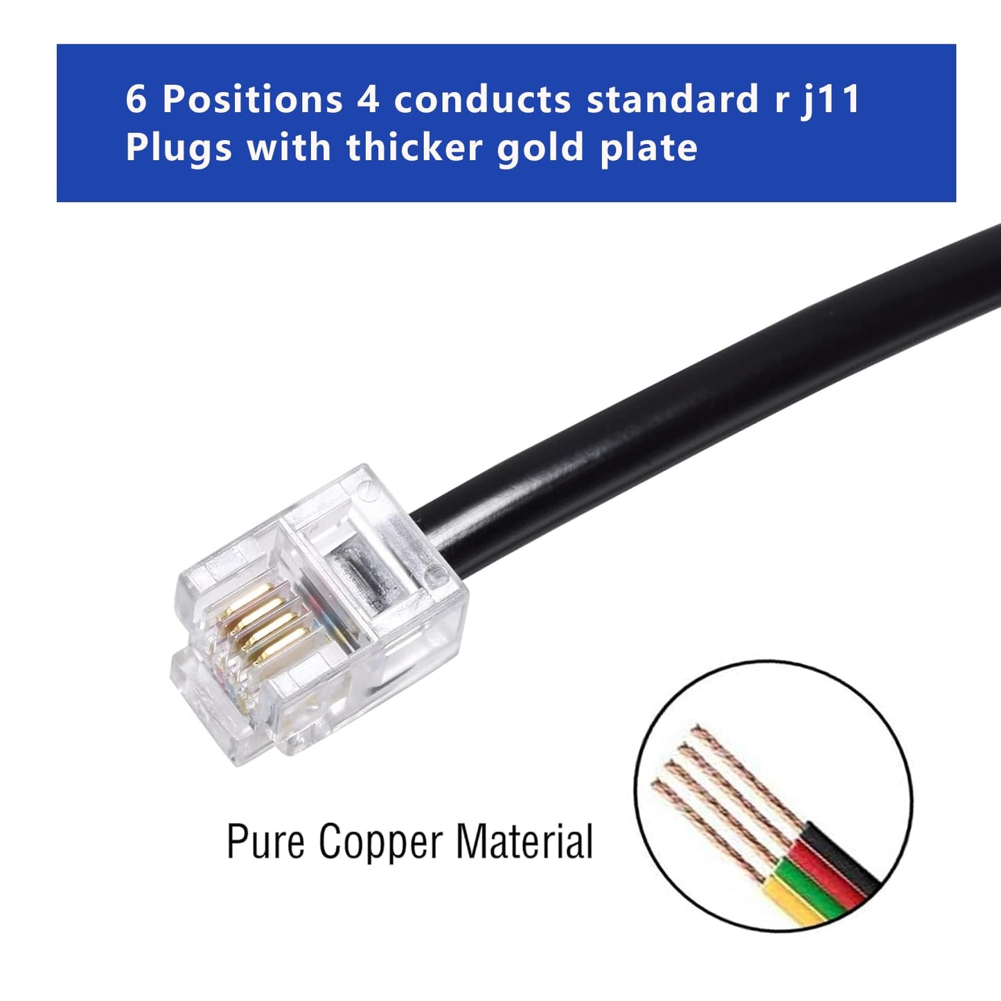Yumiwoow Phone Line Splitter,Telephone Splitter,with RJ11 6P4C Plugs,Suitable for Telephone,Fax Machine (Black /4 Pack)
