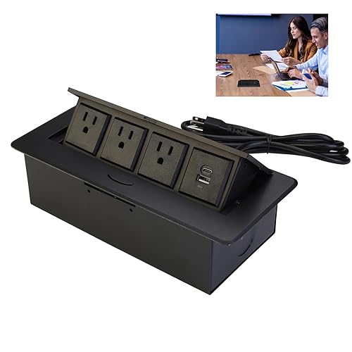SunwyxTek Pop Up Power Outlet, Conference Table Recessed Power Outlet Desktop Socket with PD 20W USB C Fast Charge, Stainless Steel Receptacle Outlet