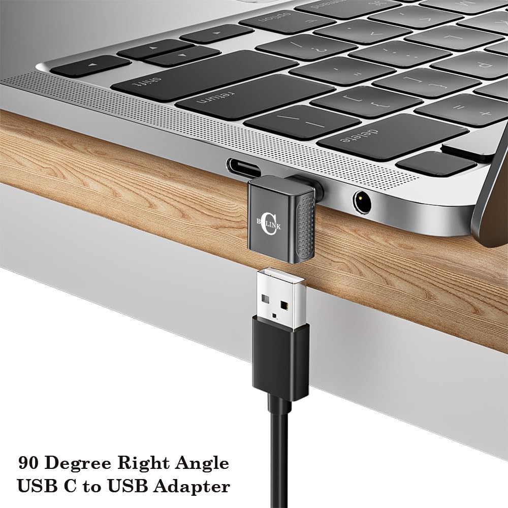 BCLINK 10Gbps USB C to USB Adapter (2 Pack), Up and Down 90 Degree Right Angle USB C Male to USB A 3.2 Female Converter for iPhone 16 15 Series…