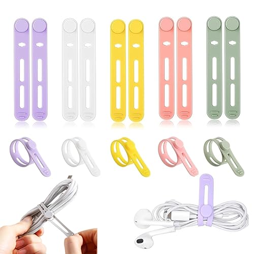 10Pcs Upgrade Silicone Cable Straps Cord Organizer, Reusable Cable Ties for Charging Cords Earphone Computer Wire Desk Cable Management Travel