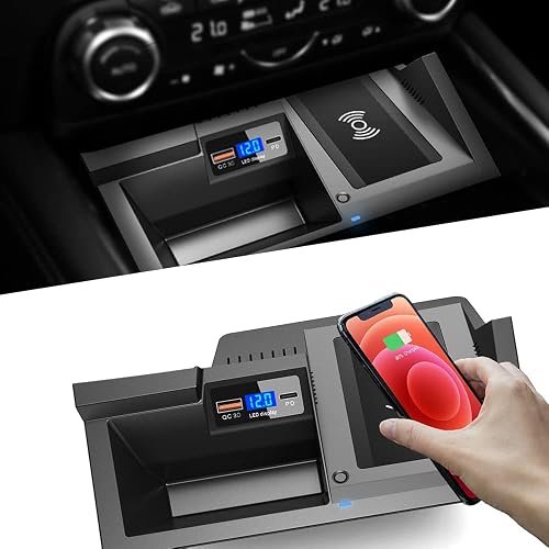 ZChan Car Wireless Charger Mount fit for Mazda CX5 2023 2022 2021 2020 2019 2018 2017,Output of 15W QC 3.0 Fast Charging Compatible