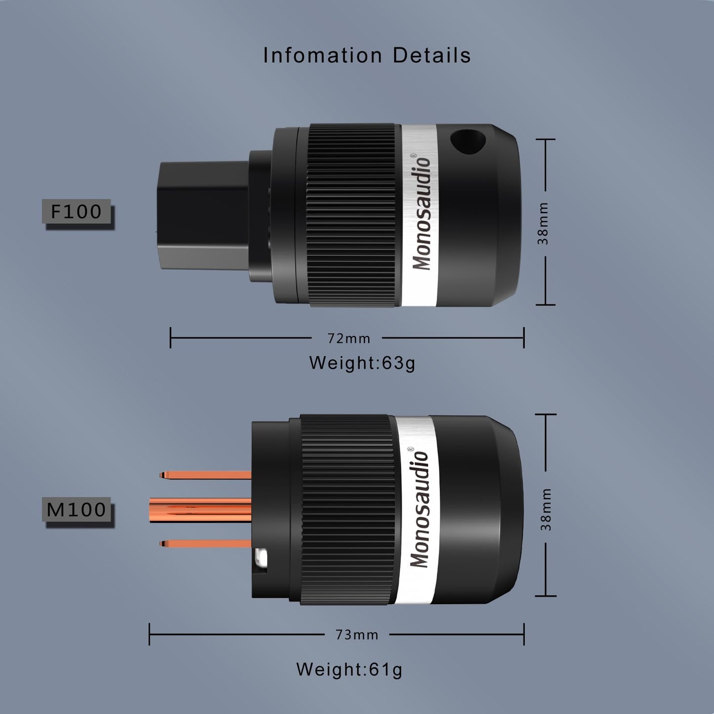 Monosaudio HiFi Power Connector - Pure Copper 15A/125V 10A/250V IEC C13/C15 Audiophile Power Plug for Hi-end Audio