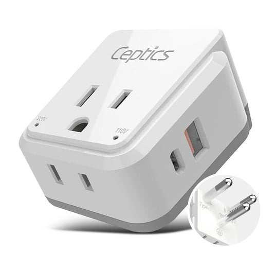 Ceptics Thailand Travel Adapter Set, 20W PD & QC, Type O - 3.1A - 4 in 1-2 USA Inputs, 1 USB Port, 1 USB-C Port - Compact, Powerful - Includes Type O…