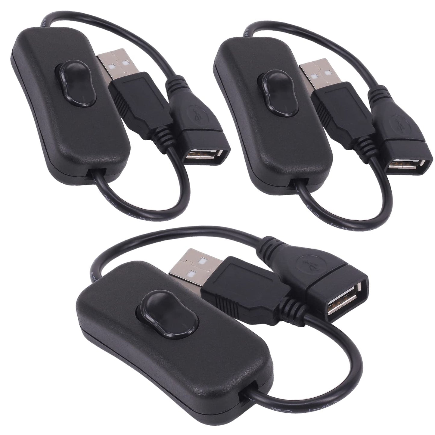 USB Cable with Switch, Yeebline 3-Pack USB Male to Female Extension Cord Inline Rocker On/Off Switch for Driving Recorder, LED Desk Lamp, USB Fan, LED