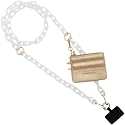 Save the Girls Clip and Go Phone Chain with Pouch (White - Gold Pouch) - Stylish Phone Lanyard Crossbody with Wallet for Women, Hands-Free Carrying