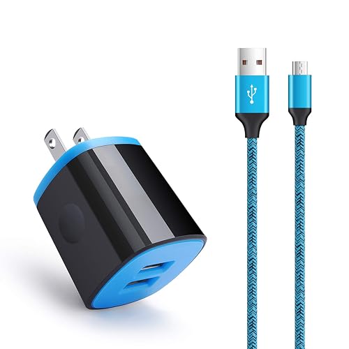 Android Charger Fast Charging Micro USB Cable, 6FT Nylon Micro Cord Wall Charger Block, AbcPow 2.1A Power Adapter with Phone Cord Compatible