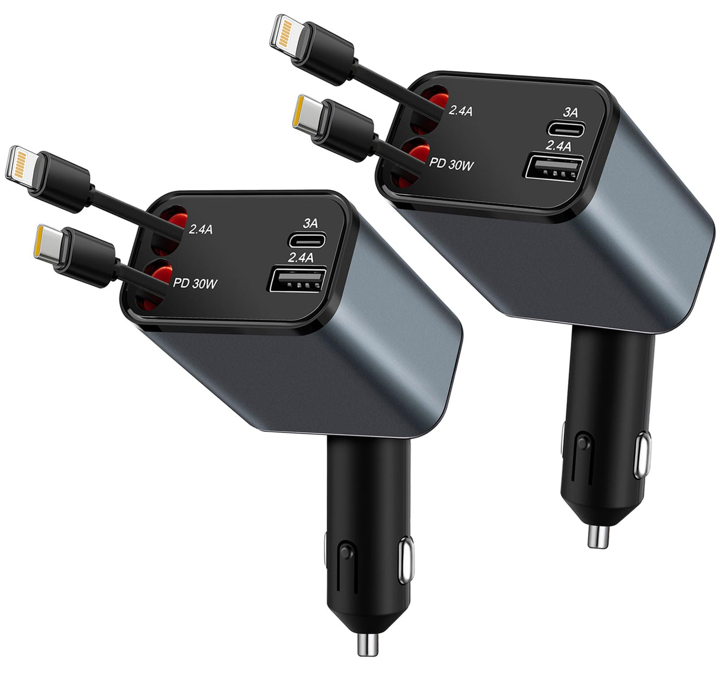 2Pack 4 in 1 Retractable Car Charger, 69W USB C Car Accessories Adapter for iPhone 17 USB C Charger Fast Charging,Truck Accessories,Travel Essentials