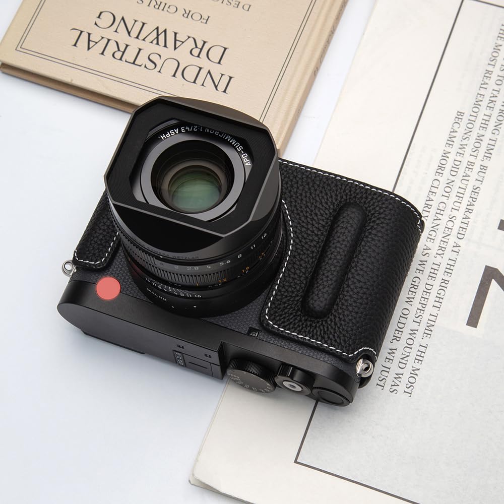 DBZZ Q3 Vintage Genuine Leather Camera Case Handcrafted Half-Wrap Camera Protector Cover Bag For Leica Q3 (Black)