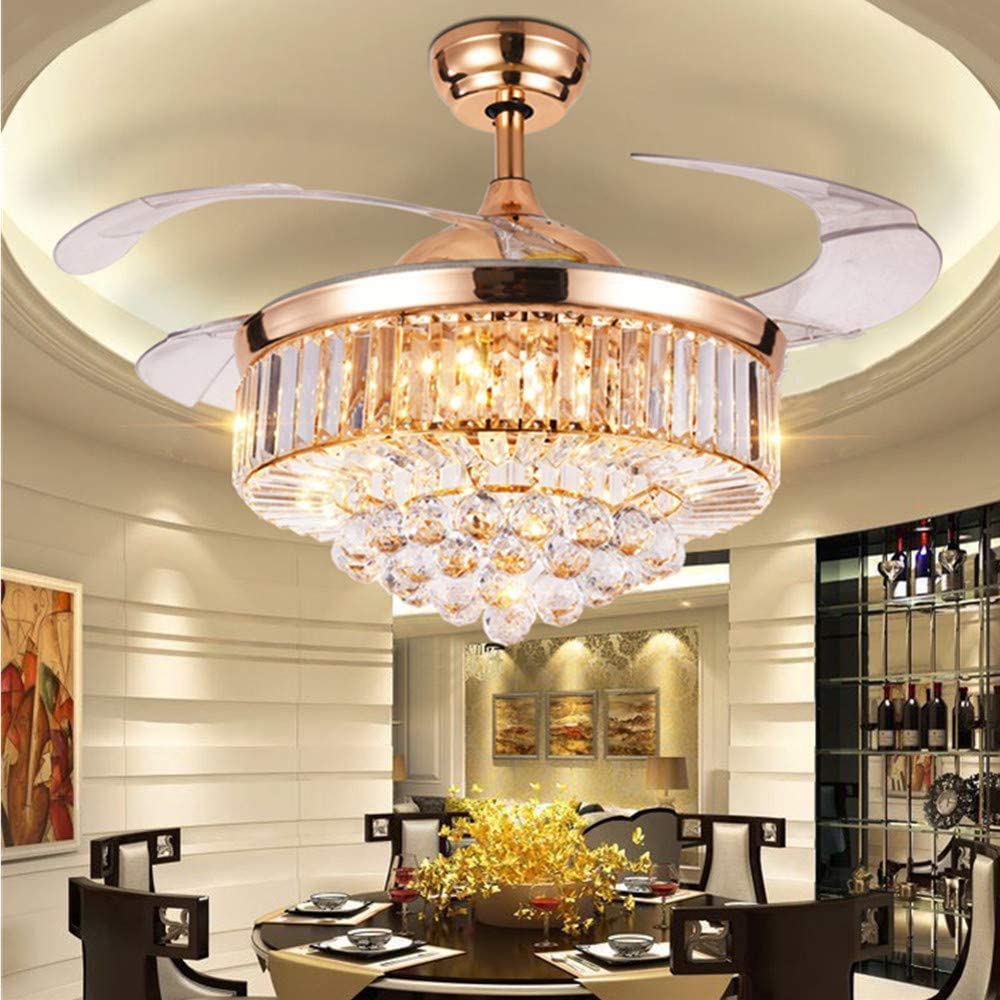 RuiWing Home 42" Crystal Fandelier Ceiling Fan with LED Light and Remote