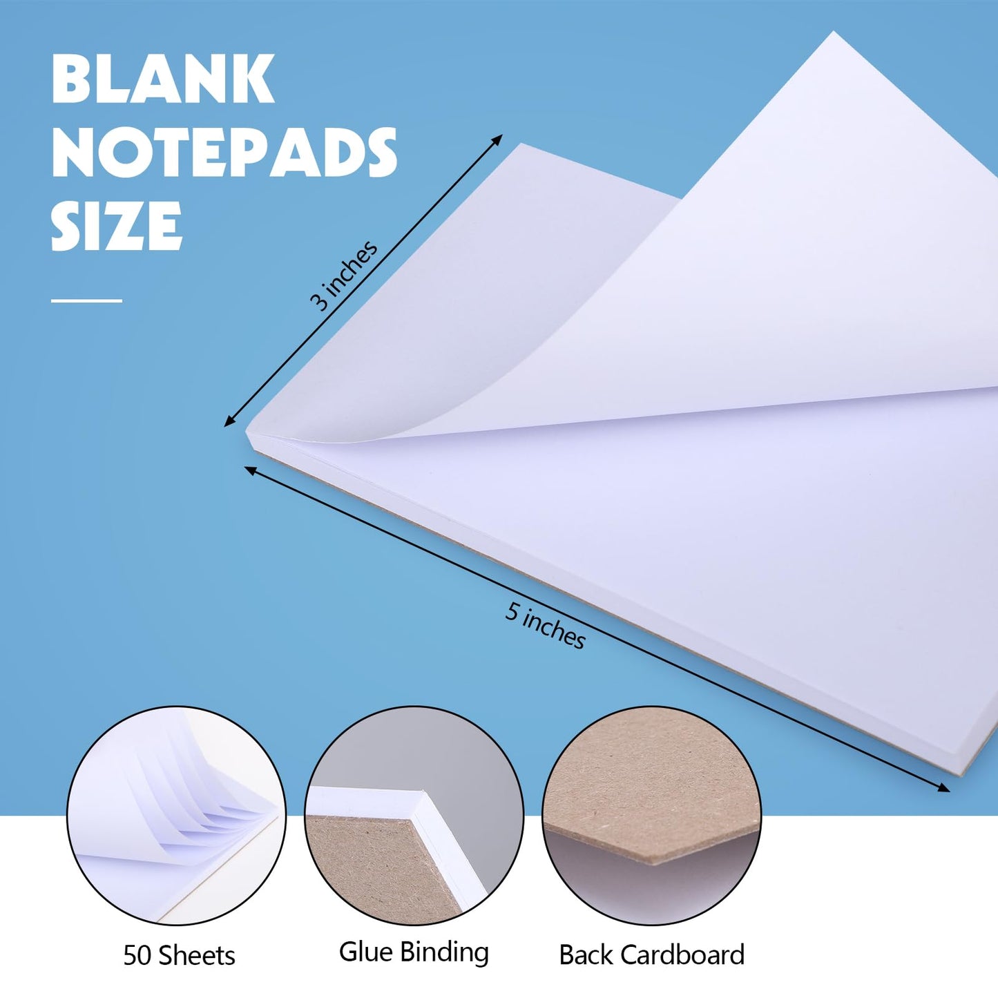 Thboxes 10 Pack 3" x 5" Blank Note Pads, 50 Sheets Each