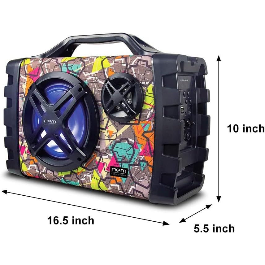 NEM Mobi7e Portable Wireless Bluetooth High Performance Stereo Speaker Extra Bass, USB Recording, Rechargeable Battery, AUX and TF Card Input, FM