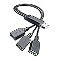 ANDTOBO USB 1 to 3 Splitter, USB 2.0 A Male to 3 USB Female Jack Y Splitter Hub Power Cord Extension Adapter Cable, Black