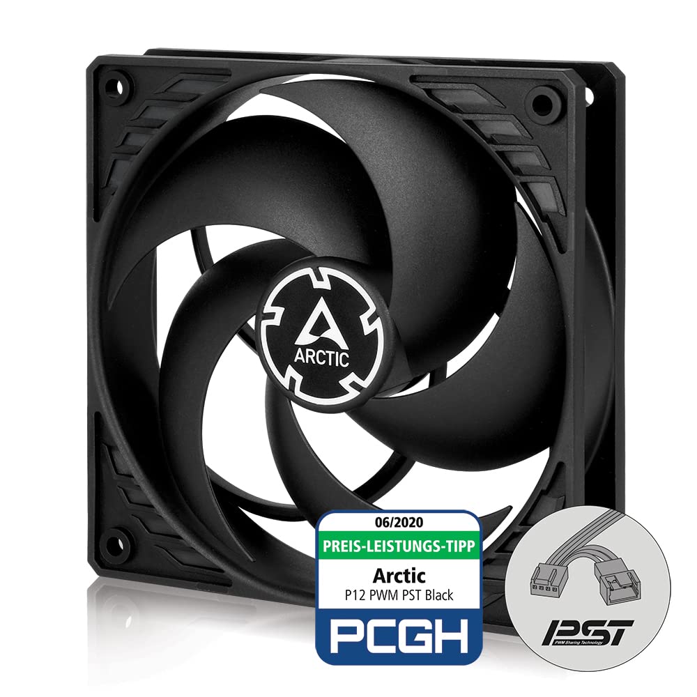 ARCTIC P12 PWM PST - PC Fan, 120mm Case Fan with PWM Sharing Technology (PST), Pressure-optimised, Quiet Motor, Computer, Fan Speed: 200-1800 RPM (0