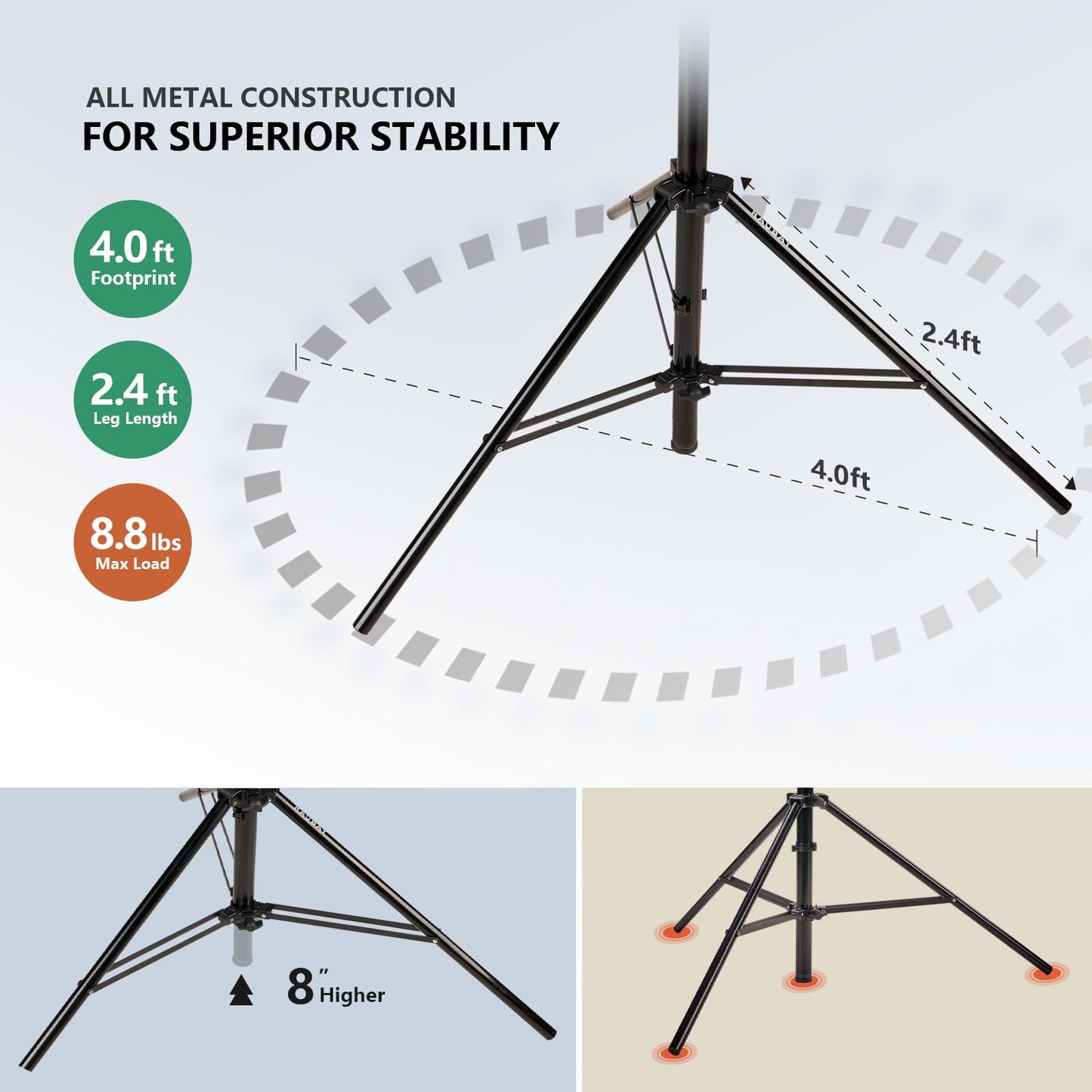 ?16' Heavy Duty? RAUBAY Extreme Tall Video Camera Sports Tripod Stand Air-Cushioned Telescoping Aluminium Alloy Light Stand with 1/4"& 3/8" Screw