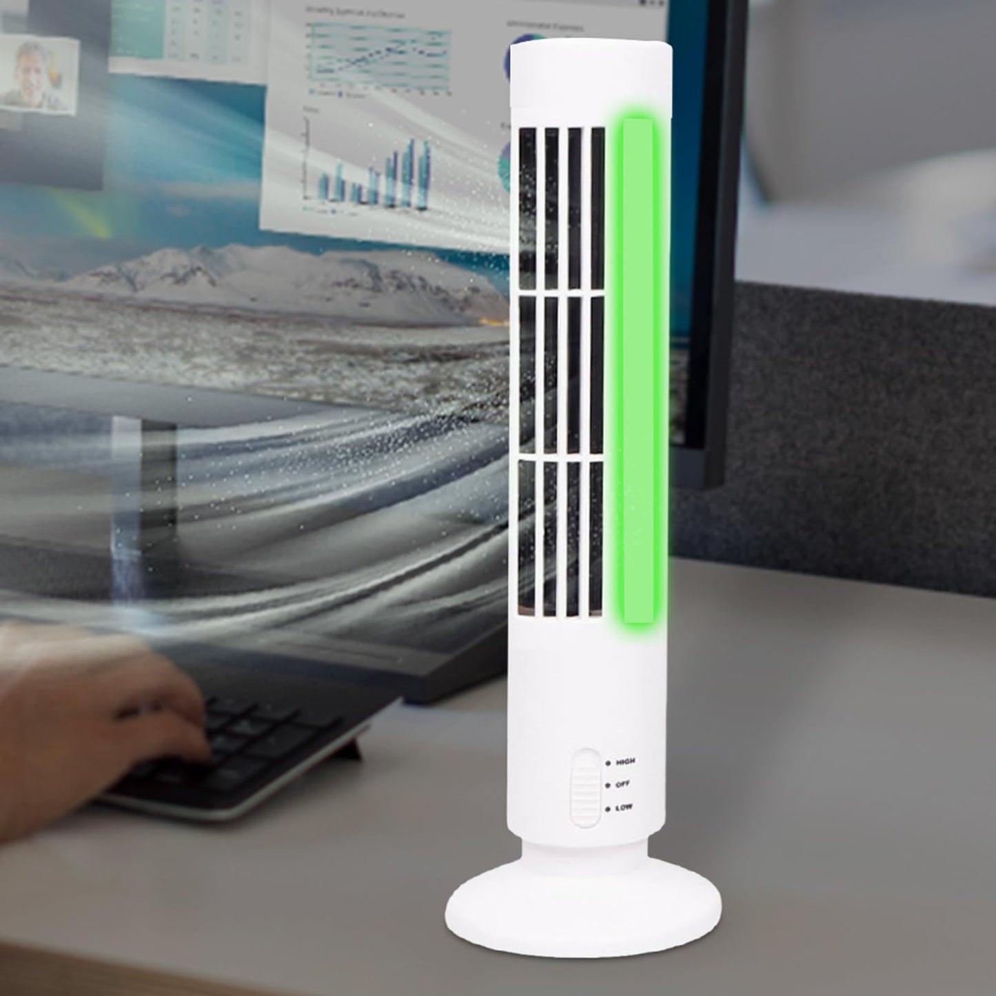 AYKHDS Vertical Bladeless Fan ABS Electric Cooling Fan, Quiet Standing Tower Fan with Transparent Phone Window, Portable Floor Fan for Home