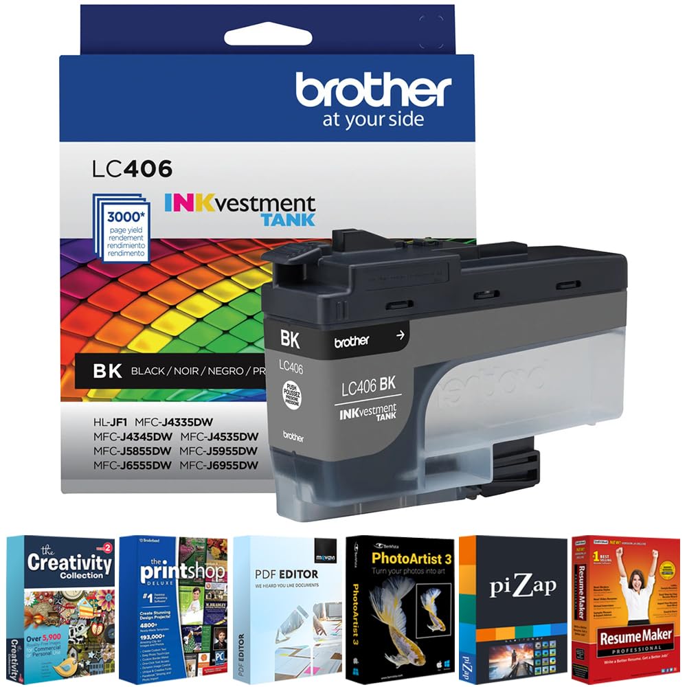 Brother Authorized Seller- LC406BK with Tech Smart USA Printer Essentials Digital Download Card for PC