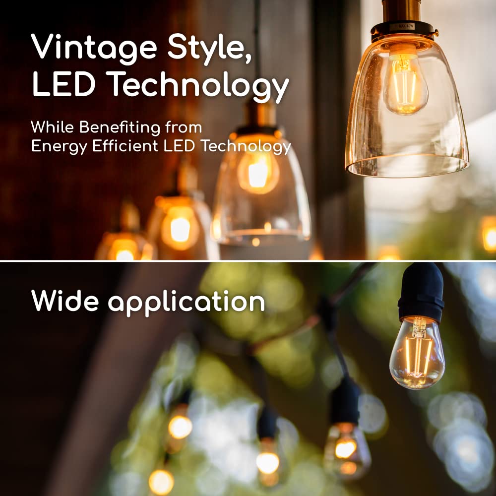 Euri Lighting ES14-2W1120, Non-Dimmable S14 Filament for String Lights, 2W (25W Equal), Warm White (2700K),180lm, 80CRI, E26, Wet & Enclosed Rated,15K