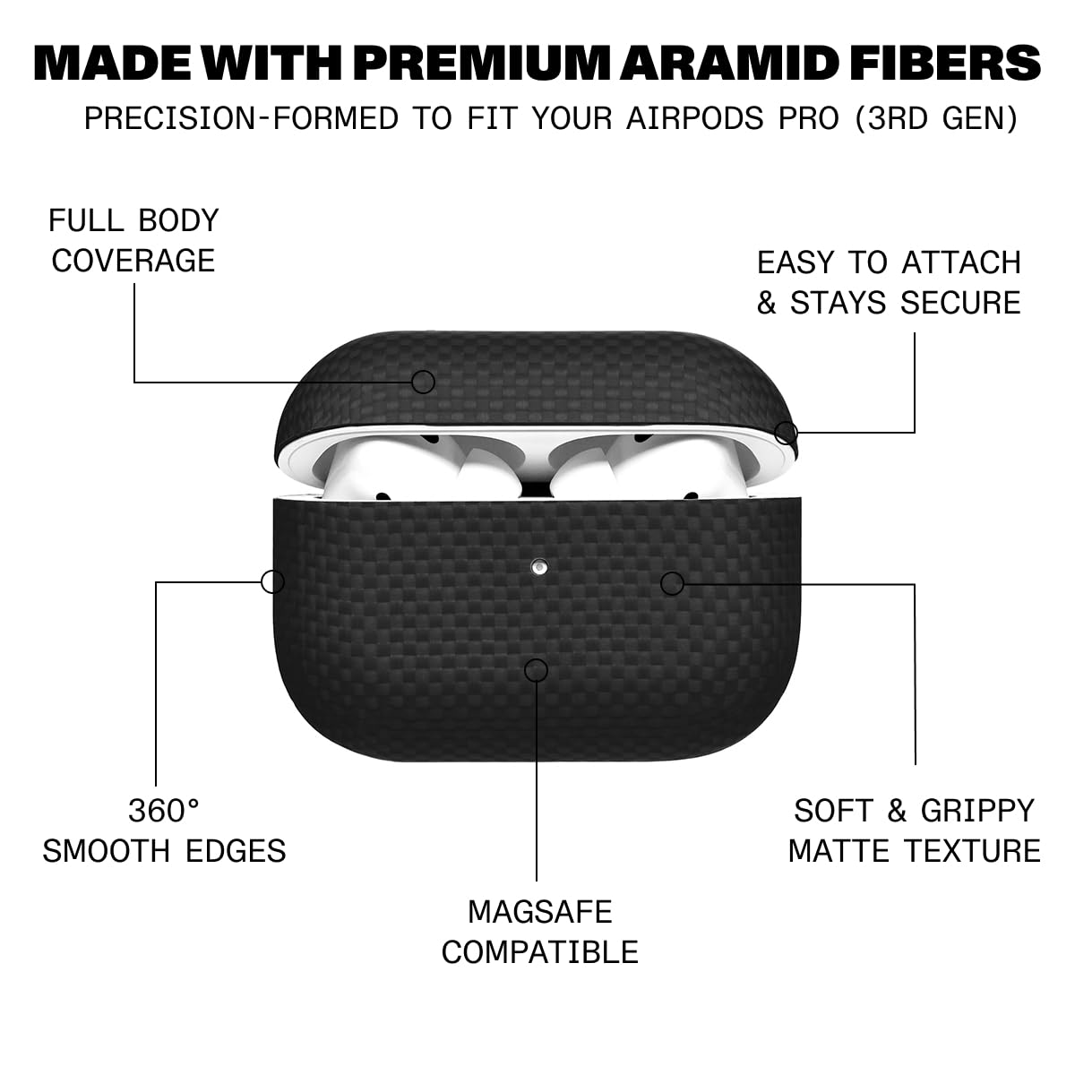 Latercase | Compatible with AirPods Pro 3 | Midnight | Durable AirPods Pro 3 Case | 0.6mm Thin Aramid Fiber, 6 Grams, Precision Lasercut, Full