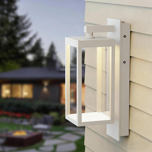 Inowel Dusk to Dawn Outdoor Wall Light White LED Exterior Light Fixture for House,15in Porch Light Outdoor Wall Mount Sconce with Clear Glass