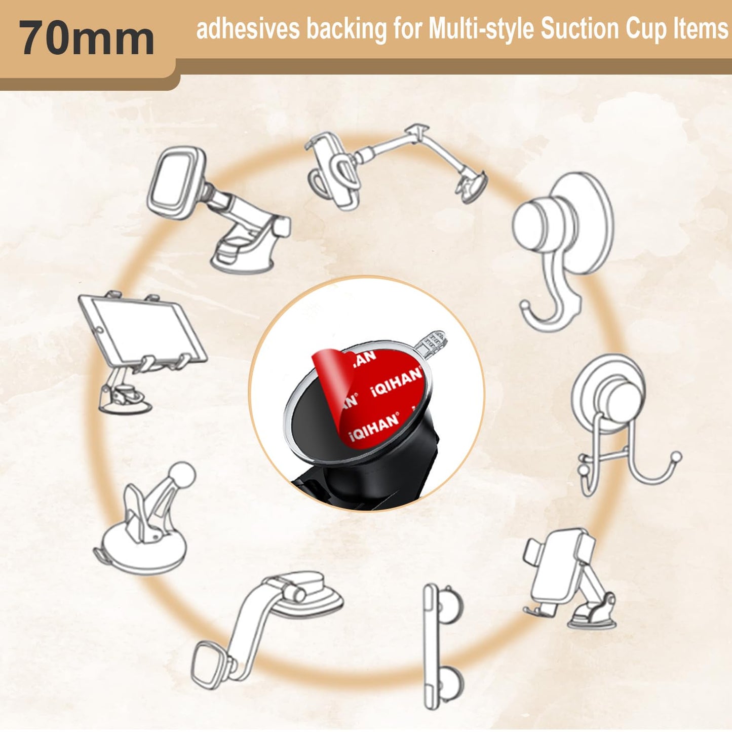 Sticky Adhesive Pad Replacement for Suction Cup Mount, 5pcs Circle 70mm(2.76") Extra Strong Double-Sided Sticker Tapes for Universal Car Dashboard