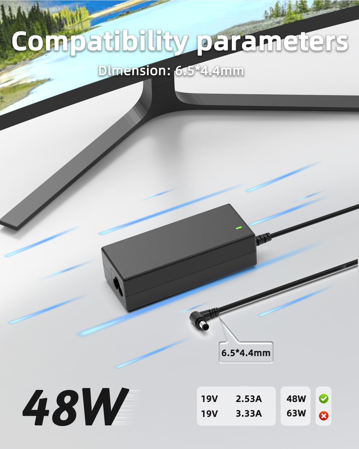 DC 19v Power Cord Compatible with LG Monitor Charger 32LH570B 29UM57-P 27EA63V-P 26LN4500 25UM57 32” 27” 26” 24” 23” 22” 20” 19” LED LCD Monitor…