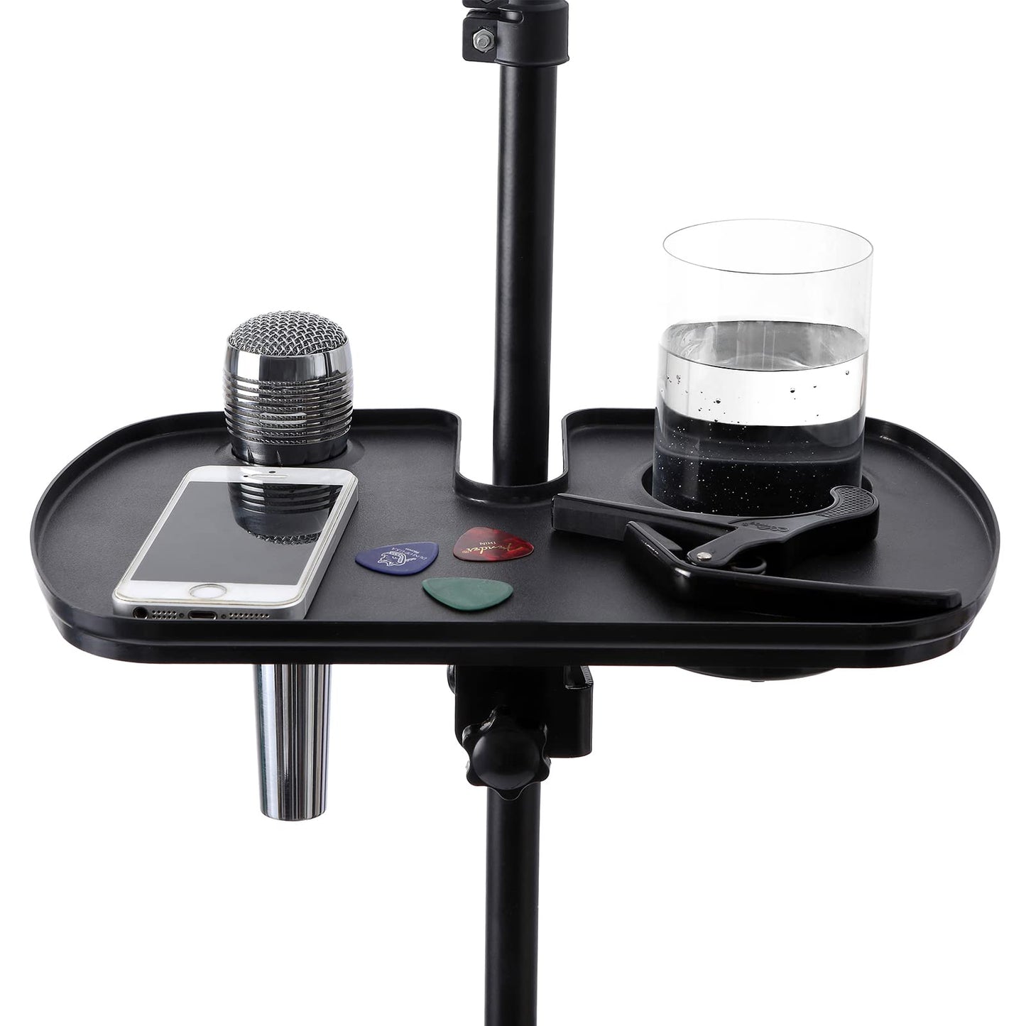 Auhafaly Plastic Microphone Stand Tray Stage Concert Performance Vocal Guitar Accessory with Drink Holder and Microphone Holder (Deluxe)