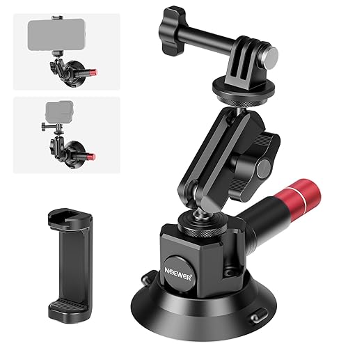 Neewer 3" Suction Cup Camera Mount Bracket with Ball Head Magic Arm, 1/4" ARRI Holes, Quick Release Car Mount with Phone Holder & Action Cam Adapter