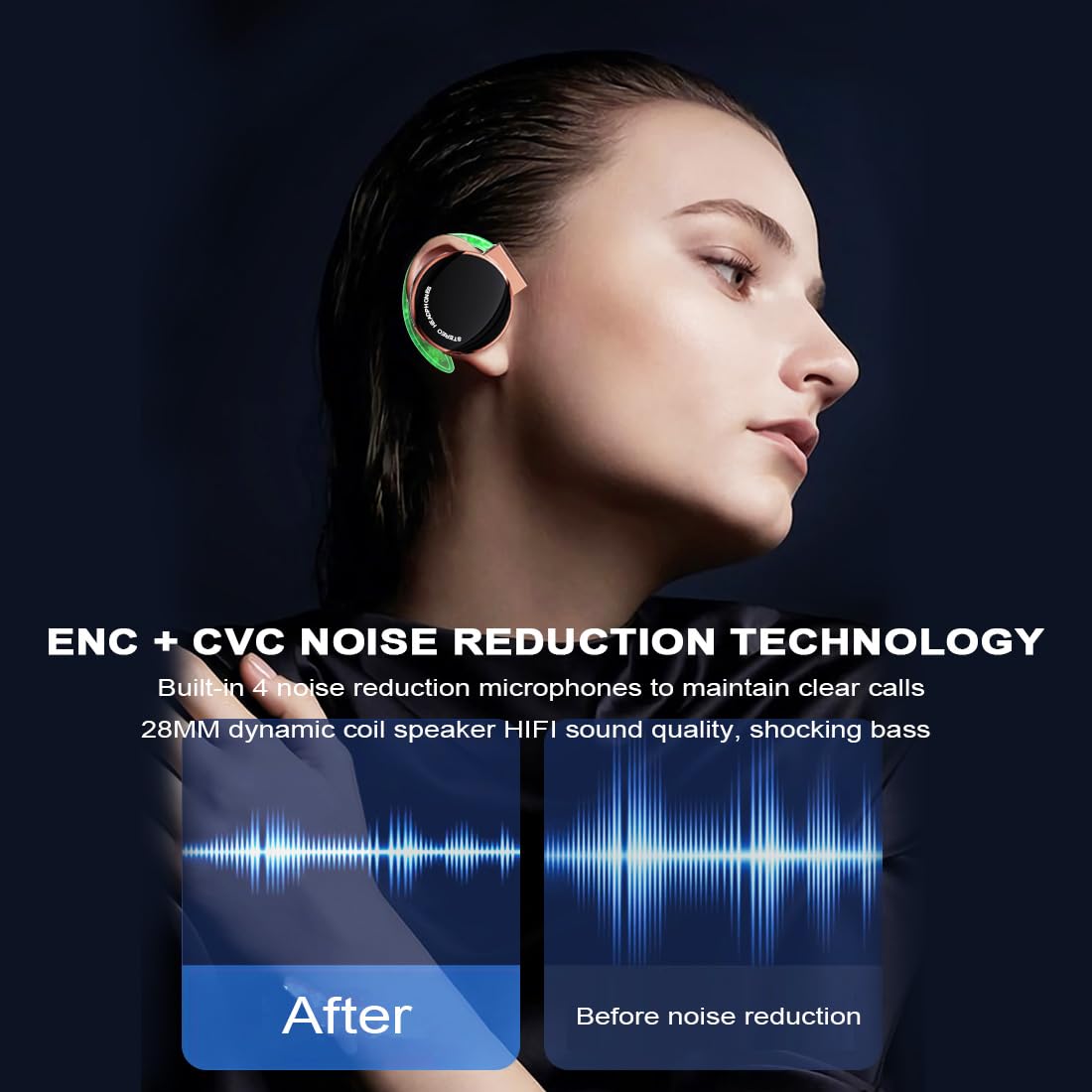 Micool Open-Ear Headphones Bluetooth V5.3, On Ear Headphones Wireless with Earhooks, Ear Clip On Earphones, Sports Headset Bluetooth with 4…