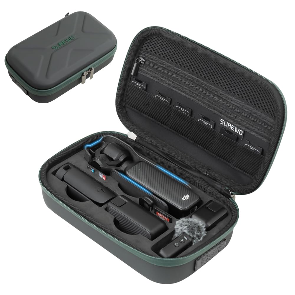 SUREWO Osmo Pocket 3 Case, Portable PU Storage Protective Bag for DJI Osmo Pocket 3 Standard kit and DJI Osmo Pocket 3 Power Expansion Combo