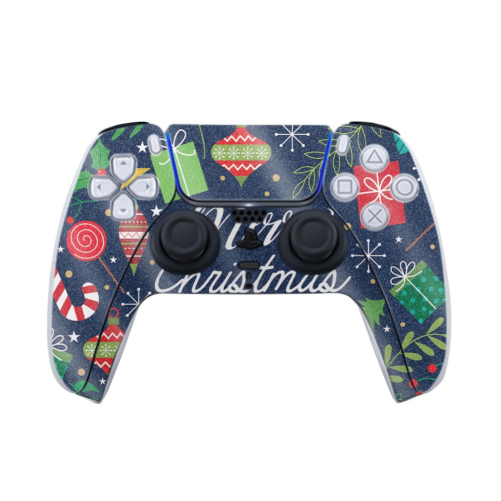 Glossy Glitter Gaming Skin Compatible with PlayStation 5 Controller - Merry Christmas - Premium 3M Vinyl Protective Wrap Decal Cover - Easy to Apply |