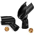 Moukey Microphone Mic Clip Holder for Mic Stand with 5/8" Male to 3/8" Female Adapter, 2-Pack