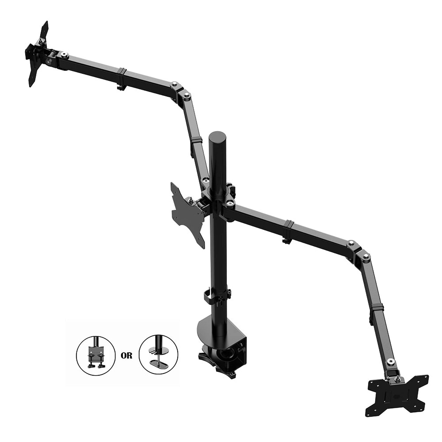Rocelco Premium Triple Monitor Desk Mount - Standard Pattern Fits 13" - 27" LED LCD Flat Computer Screen - Three Articulated Full Motion Adjustable