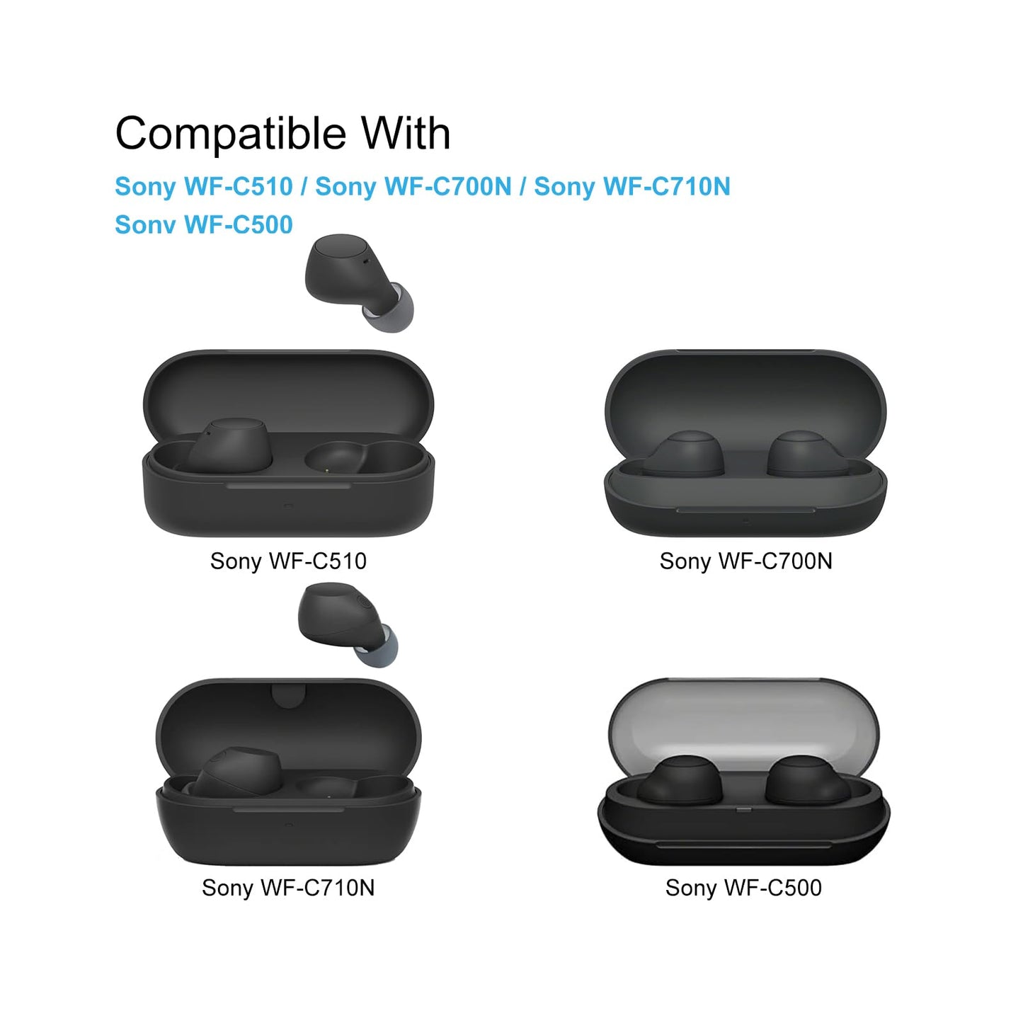 Klowcok Replacement Ear Tips for Sony WF-C700N / WF-C710N / WF-C510 / WF-C500 Wireless Earbuds, Memory Foam Eartips 3 Pairs (S/M/L) (Black)