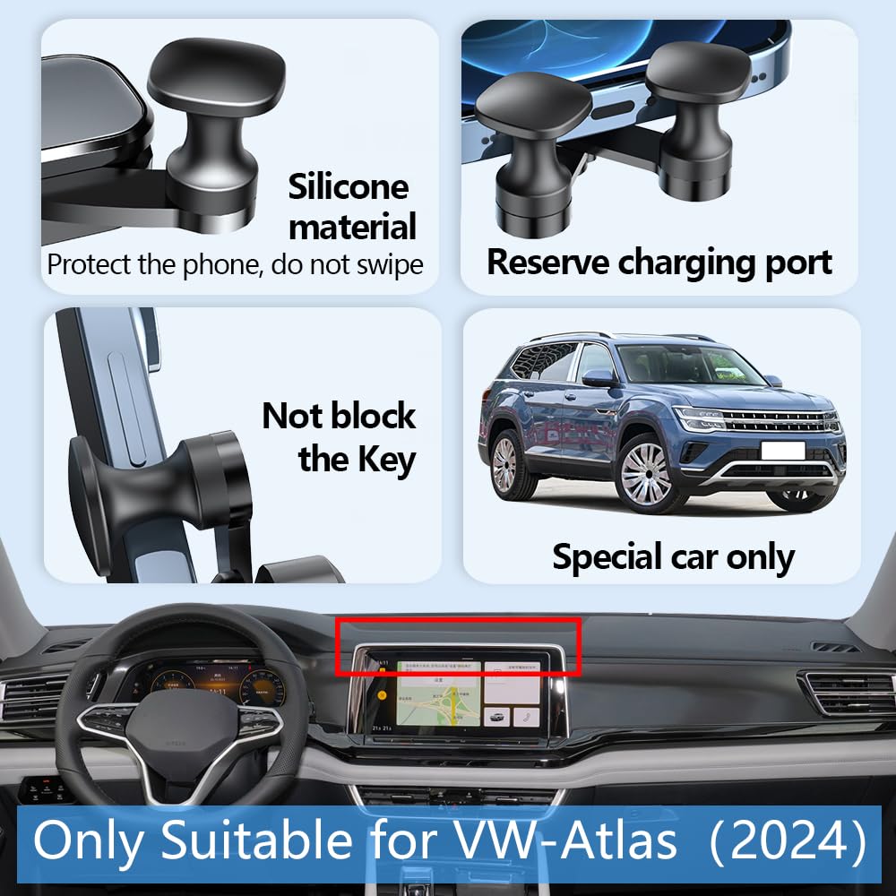 LUNQIN Car Phone Holder Mount for VW Atlas 2024 2025 Atlas Cross Auto Accessories Navigation Screen Bracket Interior Decoration Mobile Cell Phone