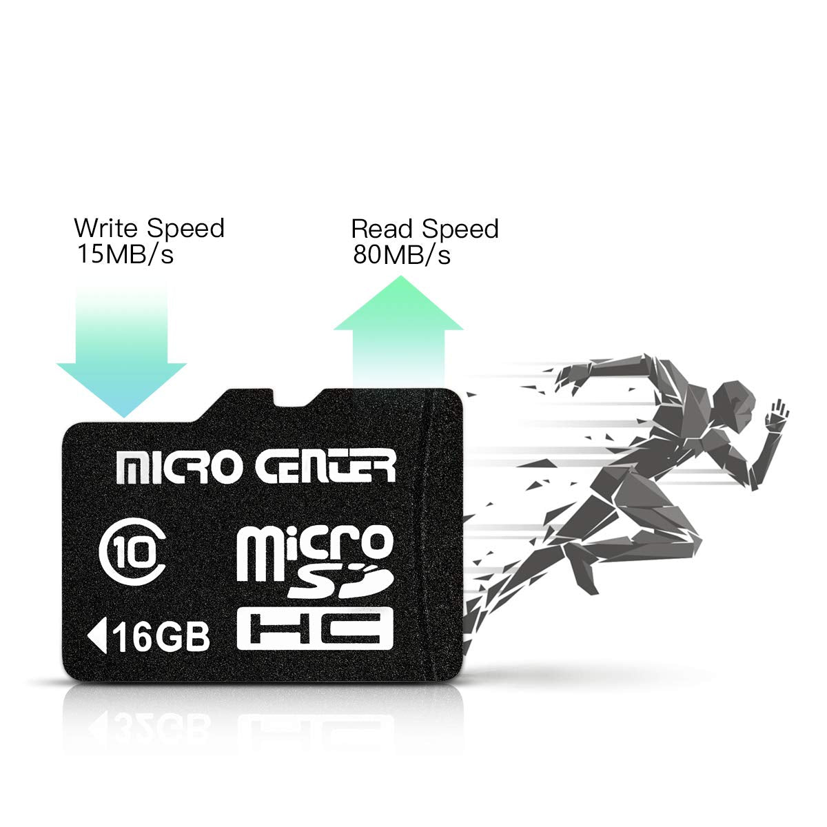 Micro Center 16GB Class 10 Micro SDHC Flash Memory Card with Adapter for Mobile Device Storage Phone, Tablet, Drone & Full HD Video Recording - 80MB/s