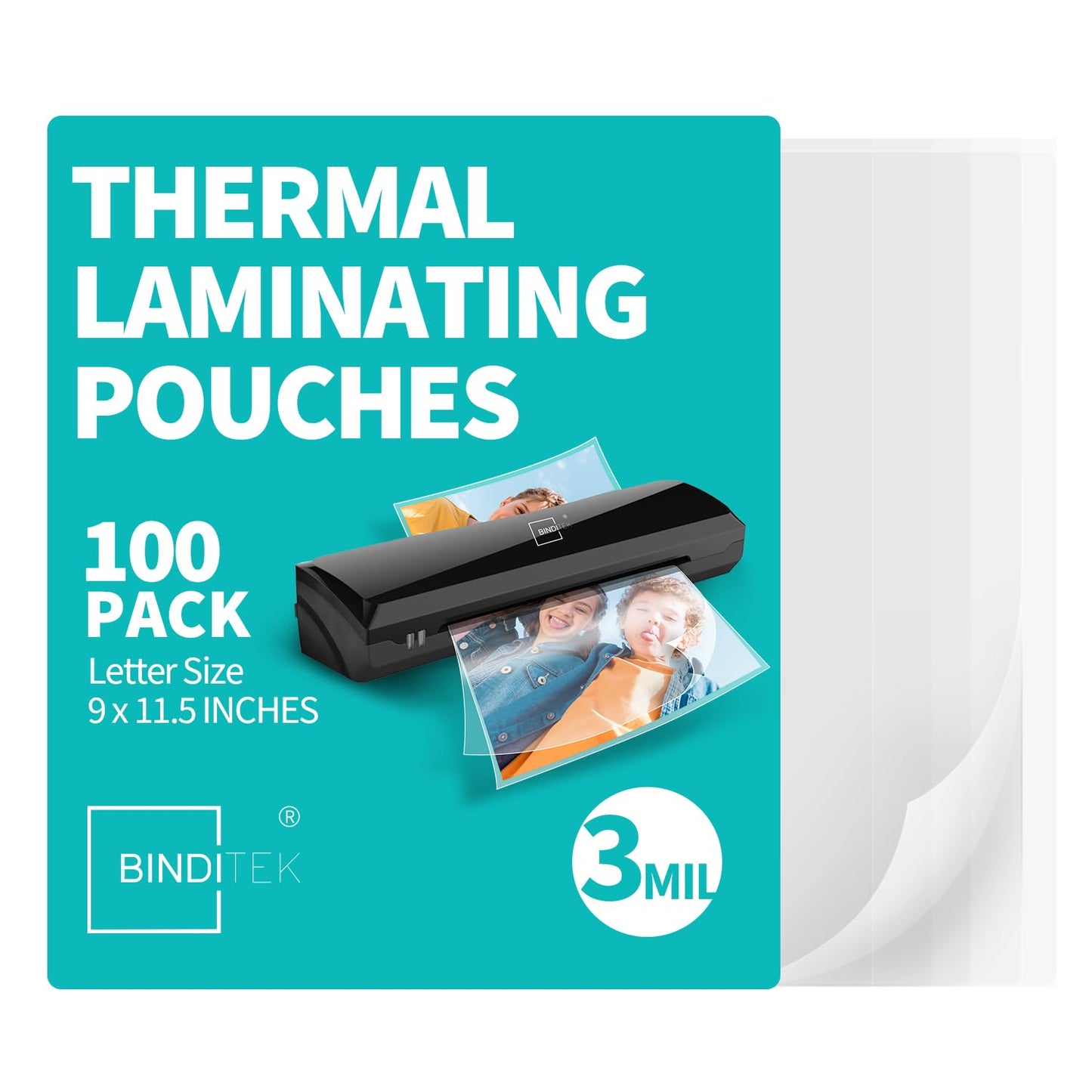 Binditek 3 Mil Thermal Laminating Pouches, 9x11.5 Inches, 100 Pack, Glossy