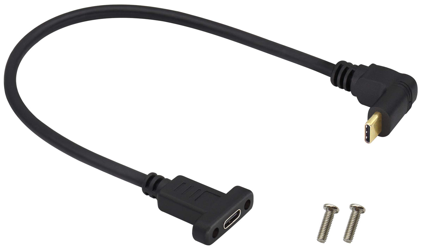 AAOTOKK Up&Down Angle 3.1Type C Gen 2 Cable (3A) 90 Degree USB 3.1 Type C Male to Female Panel Mount Screw Cable, Supports Charging,Data,Audio,Video