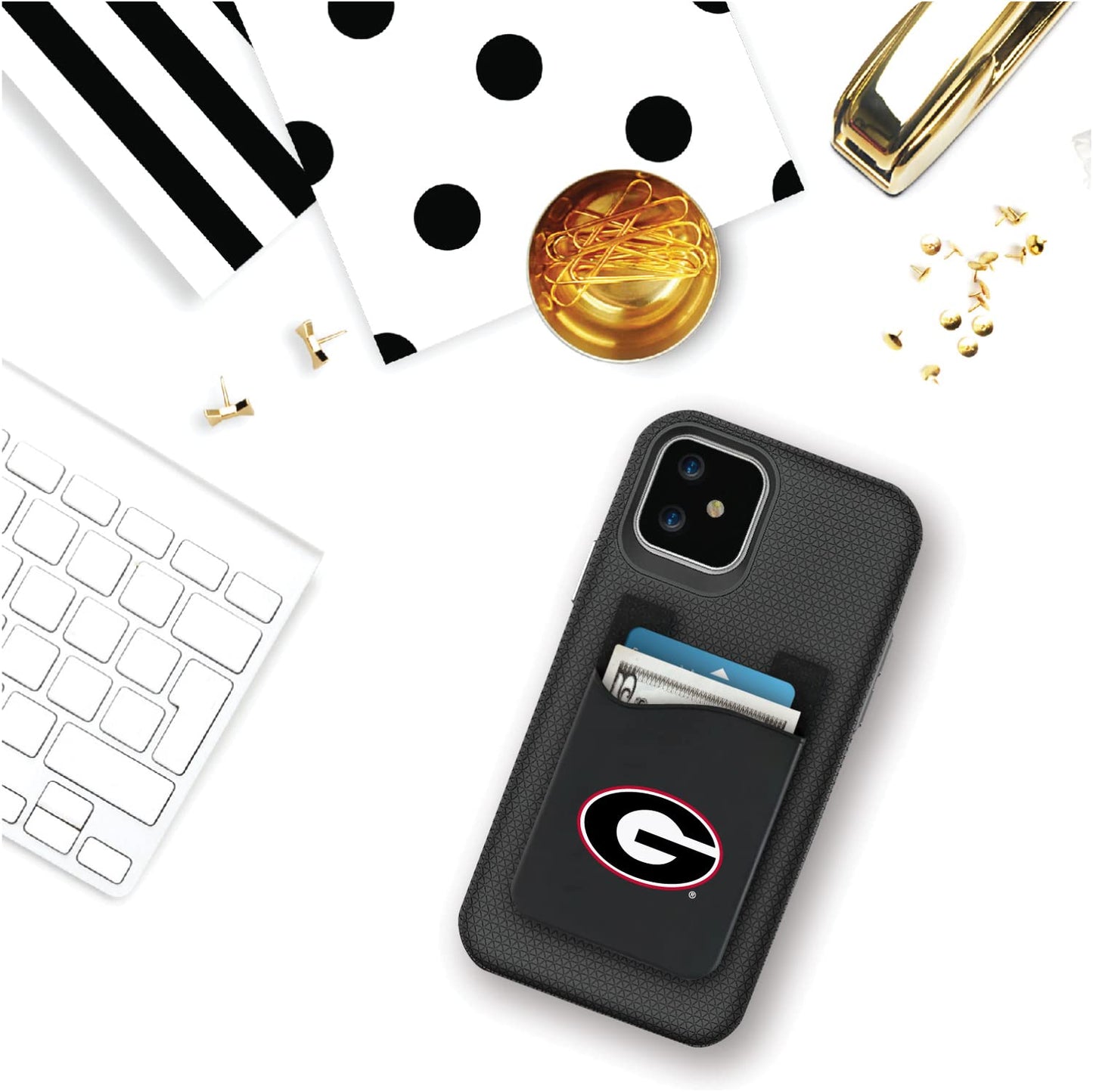 OTM Essentials University of Georgia Faux Leather Phone Wallet Sleeves, Sleek Magnetic Phone Wallet Case, Lightweight Accessories for Phones, Classic