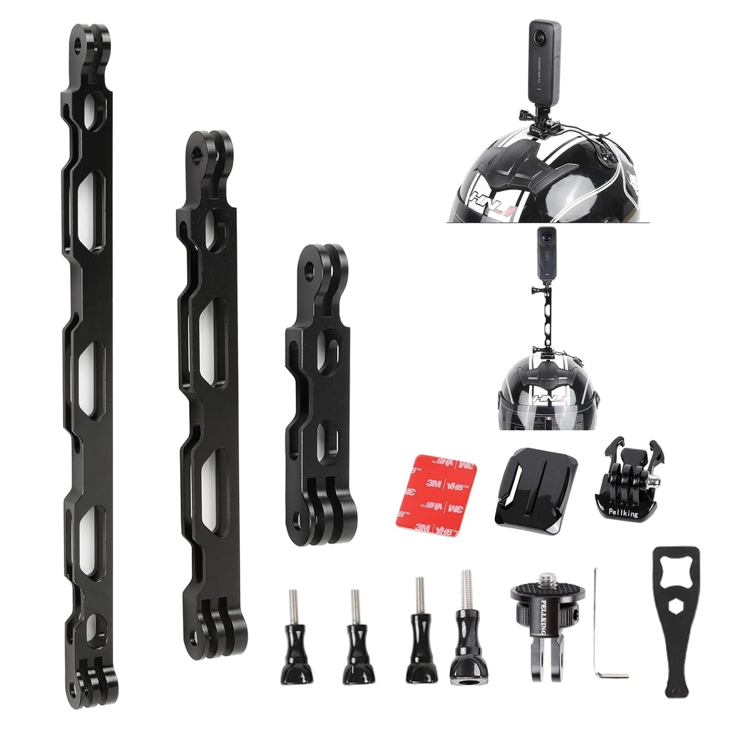 PellKing (12 Pcs) Aluminum Alloy Extension Arm Helmet Mount Kit for for Insta360 One X5/X4/X3,X2,X,Metal Adapter Helmet Sticker Extension Arm Mount