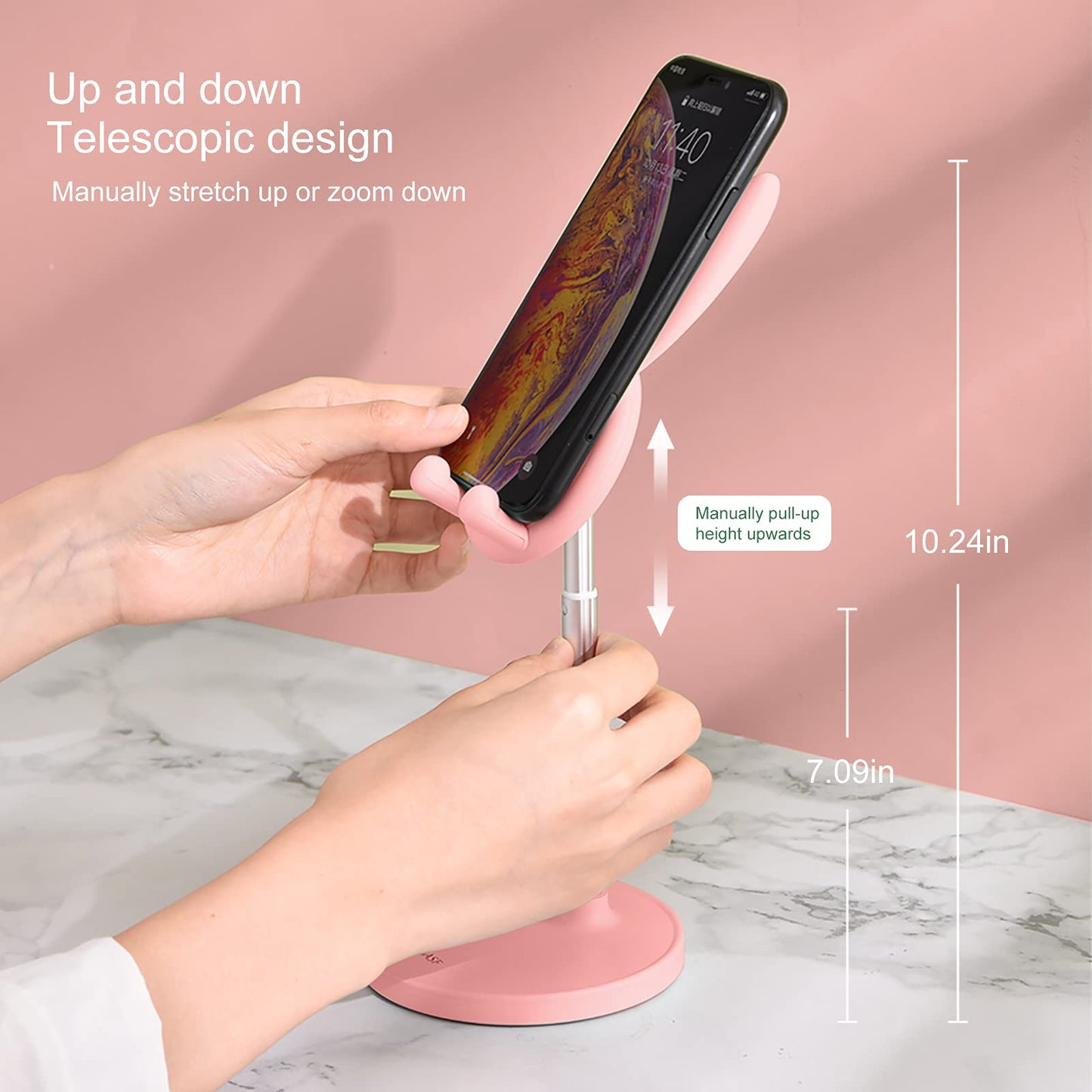 OATSBASF Cell Phone Stand, Adjustable Cute Bunny Phone Stand for Desk, Kawaii Phone Holder Stand, Compatible with All Mobile Phones, iPhone, Kindle
