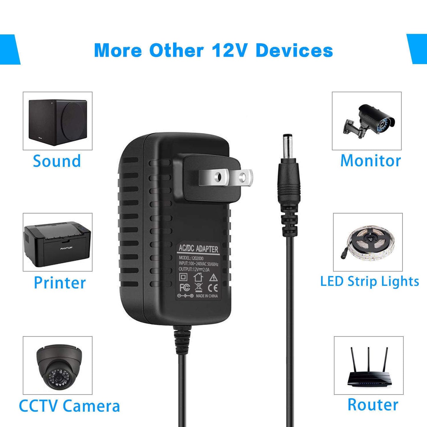 12V 2A 24W Power Supply AC 100V-240V to 12V 2A Adapter Wall Mounted 12V Switching for DC12V CCTV Camera LED Strip Light rc Balance Charger