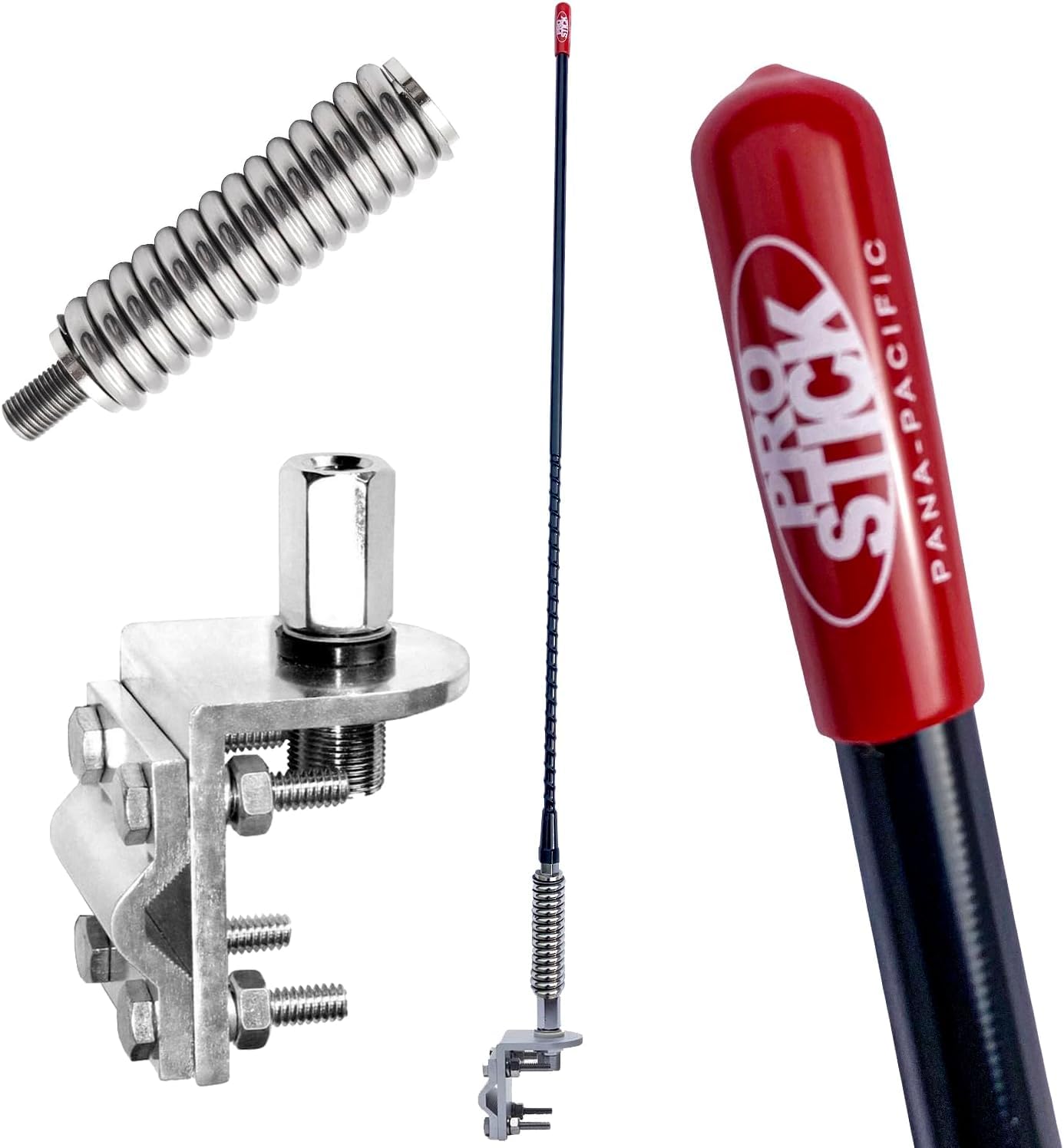 Prostick 4 ft Black Fiberglass CB Antenna Kit - 1000W Heavy Duty Antenna with Single Groove Mirror Mount, Stainless Steel Spring & SO-239 Stud